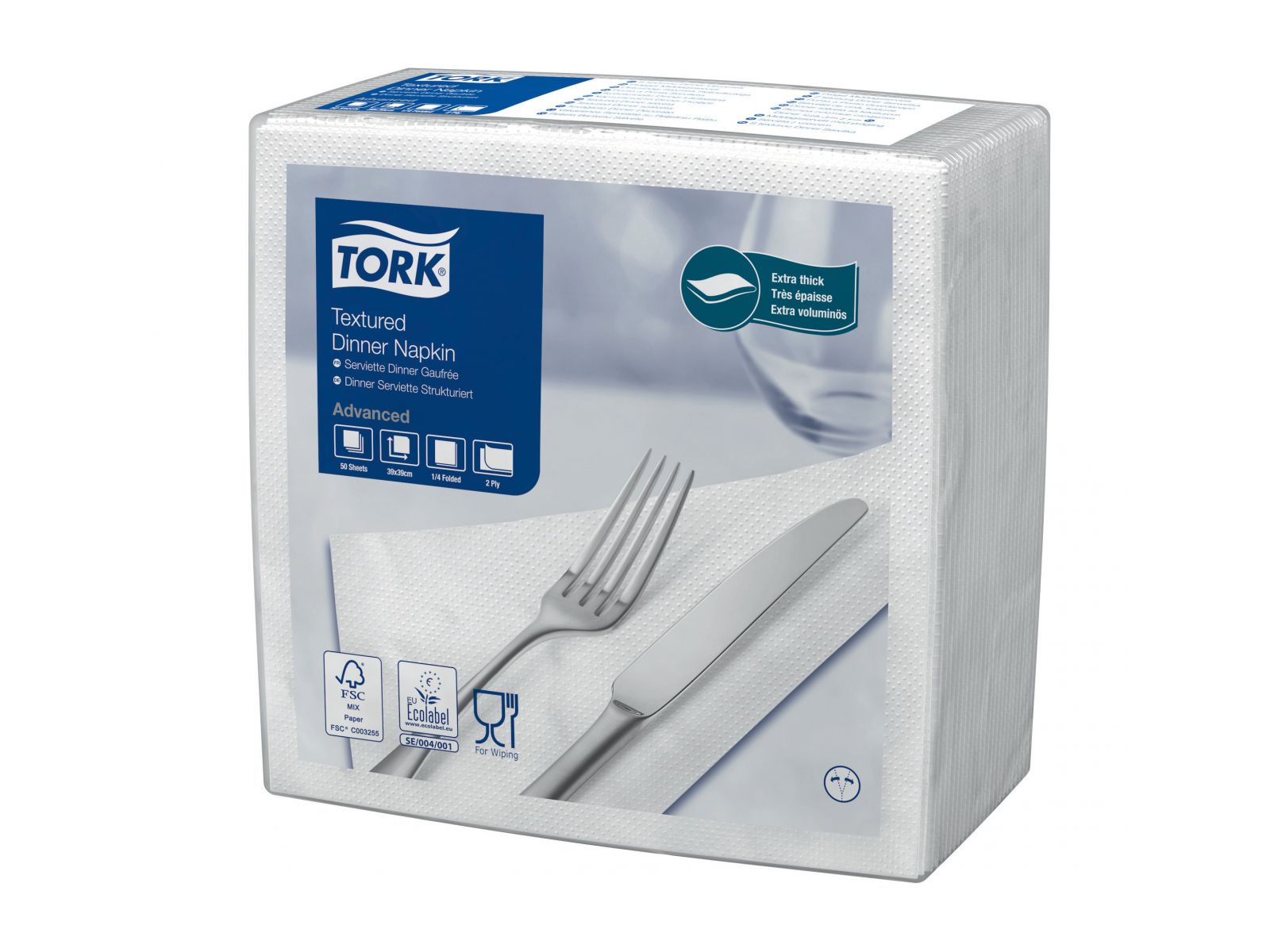 Serwetki Tork Textured 509414 Biała 39,5 x 39 Karton 1000 serwetek (20 x 50) Składana 1/4